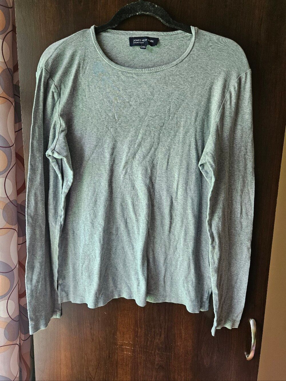 Jones New York Signature Crew Neck Tee - Gray Size XL